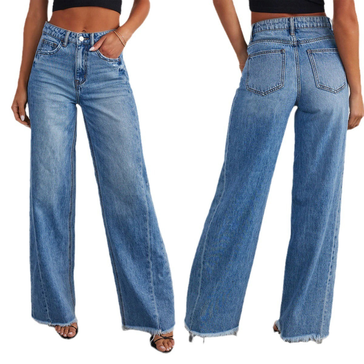 Loose wide leg, Denim blue jeans