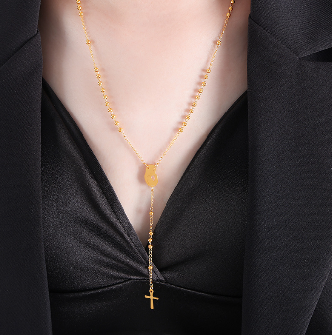 Cross pendant mid length necklace