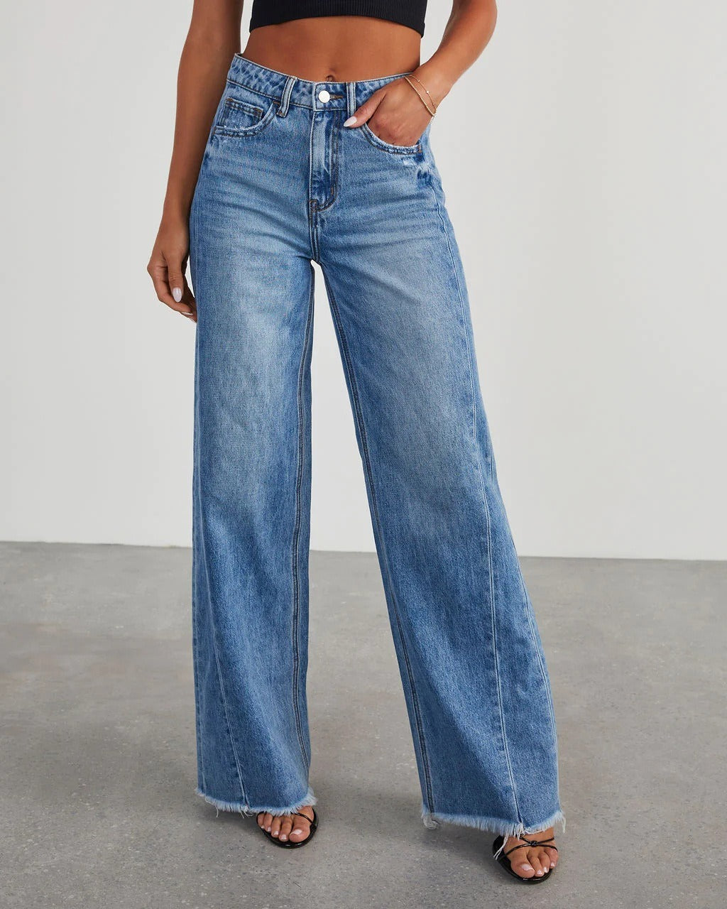 Loose wide leg, Denim blue jeans