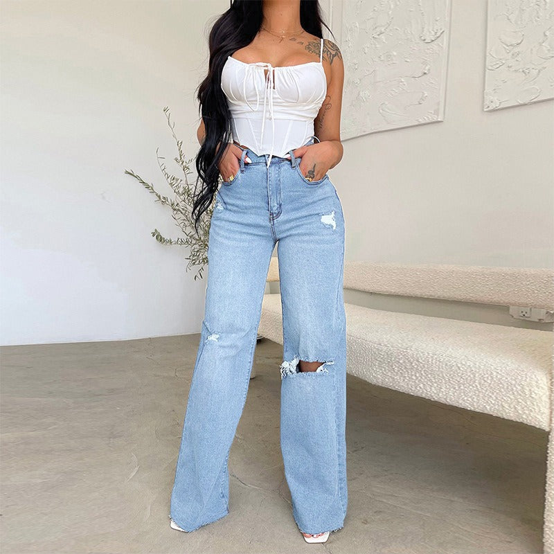 Women ripped jeans high waist