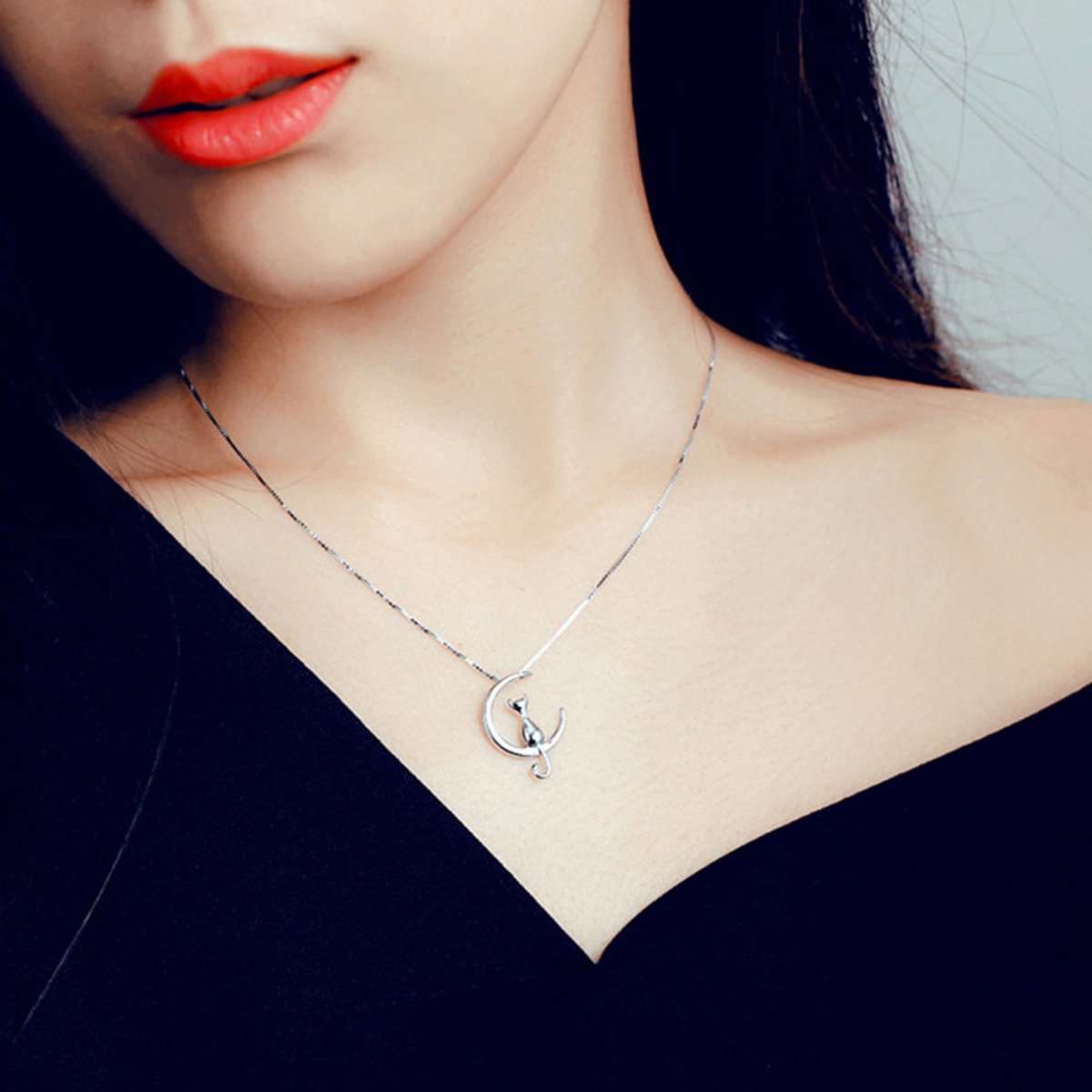 Cat Moon Pendant Necklace