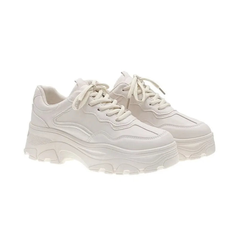 Women Leather Flat Shoes, White Sneakers