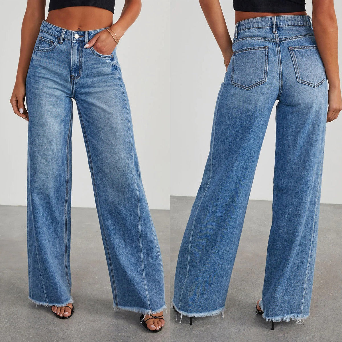 Loose wide leg, Denim blue jeans