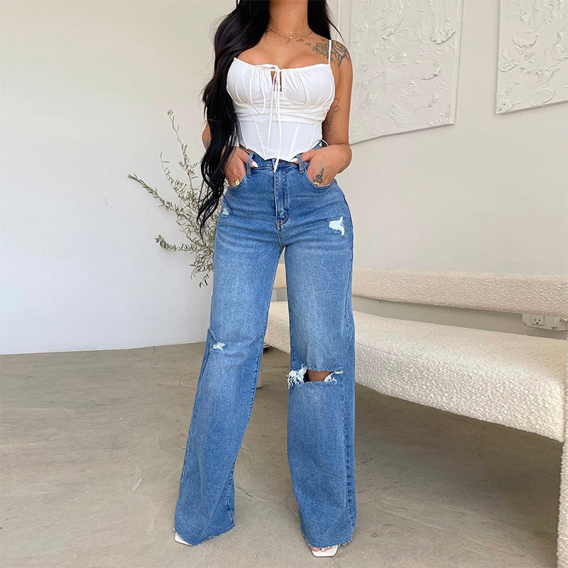 Women ripped jeans high waist